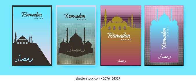 Islamic design greeting card template for Ramadan Kareem with colorful abstract background design