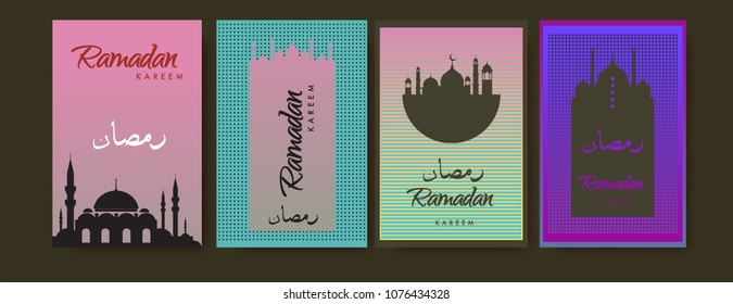 Islamic design greeting card template for Ramadan Kareem with colorful abstract background design