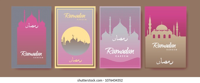 Islamic design greeting card template for Ramadan Kareem with colorful abstract background design