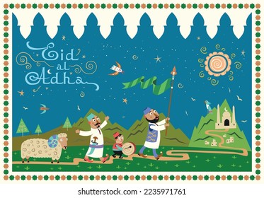 Plantilla de tarjetas de felicitación de diseño islámico con colorido patrón de marruecos. Vector de Eid Al Adha para el diseño de tarjetas de felicitación. 
