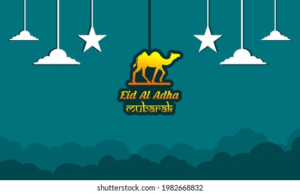 Concepto de ilustración de diseño islámico para la celebración de Eid al-Adha o sacrificios con caracteres animales de cabra para páginas web, banners, presentaciones, etc.Concepto de ilustración de diseño islámico para Eid al-Adha