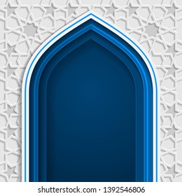 Islamic design mosque arch door for greeting background Ramadan Kareem and Eid Mubarak