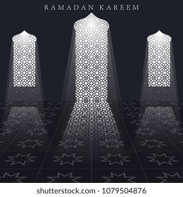 Islamic design mosque door for greeting background Ramadan Kareem. Ramadan Kareem background greeting card template. Vector illustration.
