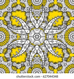Islamic design. Pattern oriental ornament. Vector gray textile print. Floral tiles. Gray pattern on yellow background with gray elements.