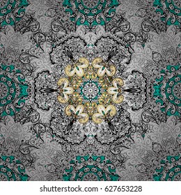 Islamic design. Pattern oriental ornament. Vector golden textile print. Floral tiles. Golden pattern on blue background with golden elements.