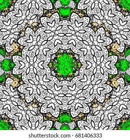 Islamic design. Pattern oriental ornament. Golden pattern on green background with golden elements. Vector golden textile print. Floral tiles.