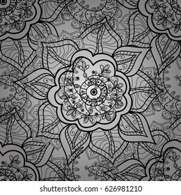 Islamic design. Seamless pattern oriental ornament. Floral tiles. Dim pattern on gray background with dim elements. Vector dim textile print.