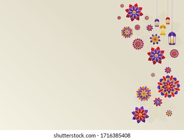 Islamic design template for holy month of muslim. Vector illustration for eid mubarak banner,greeting card, invitation, and poster. Ramadan theme with shape on gold cream background