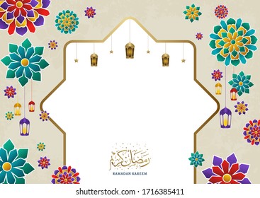 Plantilla de diseño islámico para el mes sagrado de los musulmanes. Ilustración vectorial para banner de eid mubarak, tarjeta de felicitación, invitación y afiche. Tema de Ramadán con forma sobre fondo de crema dorada