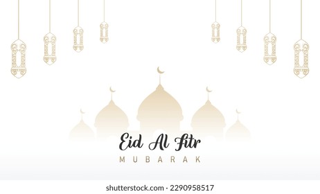 Islamische Design-Vorlage mit einem modernen minimalistisch-weißen Thema für Eid al-Fitr-Feierlichkeiten mit sauberem und klarem Bildmaterial