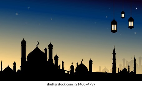 Islamic design vector for background. Ramadan Kareem Banner. Mosque silhouette design illustration. Ramadan Kareem's design is similar to greetings, invitations, templates, or backgrounds