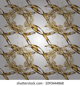 Islamic design. Vector golden textile print. Seamless pattern oriental ornament. Golden pattern on white, brown and beige colors with golden elements. Floral tiles.