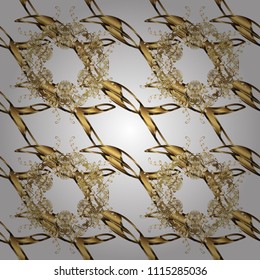 Islamic design. Vector golden textile print. Seamless pattern oriental ornament. Golden pattern on white, brown and beige colors with golden elements. Floral tiles.