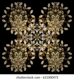 Islamic design. Vector golden textile print. Floral tiles. Pattern oriental ornament. Golden pattern on golden background with winter doodles elements.
