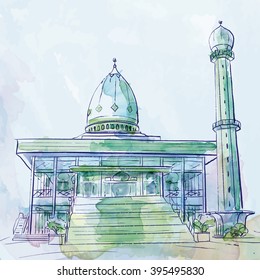 Islamic design vector mosque watercolor brush sktech