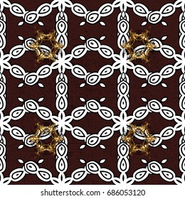 Islamic design. Vector white textile print. White pattern on dark brown background with white elements. Floral tiles. Pattern oriental ornament.