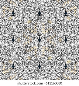 Islamic design. Vintage pattern on background with white elements. Vector white textile print. Seamless pattern oriental ornament. Floral tiles.