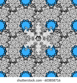 Islamic design. White pattern on blue background with white elements. Seamless pattern oriental ornament. Floral tiles. Vector white textile print.