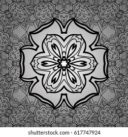 Islamic design. White pattern on gray background with white elements. Floral tiles. Vector white textile print. Seamless pattern oriental ornament.