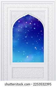 Islamic design window with starry sky with colorful stars. EPS 10 contains transparency. 
