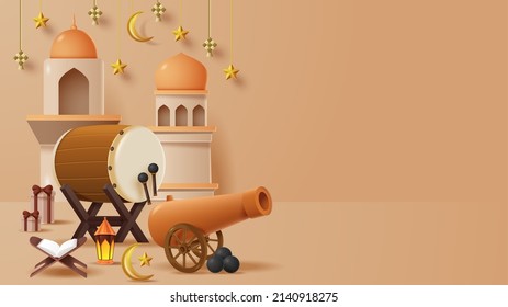 Islamic display decoration background with islamic ornament. Vector 3D Illustration