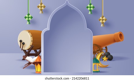 Islamic display decoration background with islamic ornament. Vector 3D Illustration