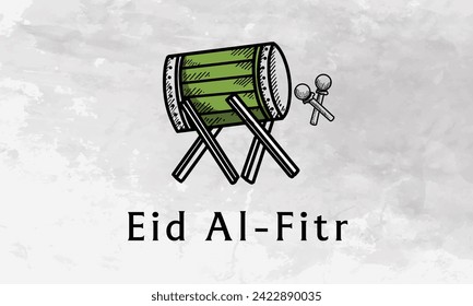 Decoración islámica de la composición del tambor de bedug tradicional y ketupat Vector Illustration, Eid Mubarak y Ramadan Kareem Template Banner