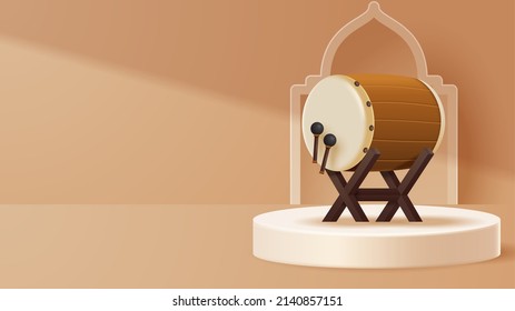 Islamischer Vorführpodiumverzierungshintergrund mit islamischer Verzierung. Vektorgrafik 3D