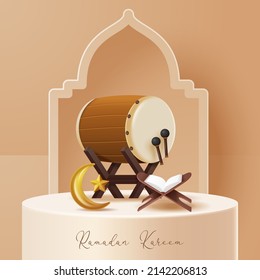Islamic display podium decoration background with islamic ornament. Vector 3D Illustration