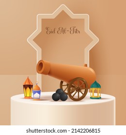 Islamic display podium decoration background with islamic ornament. Vector 3D Illustration