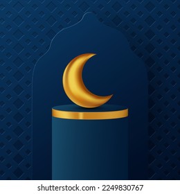 Islamic display podium decoration background with islamic ornament. Vector 3D Illustration