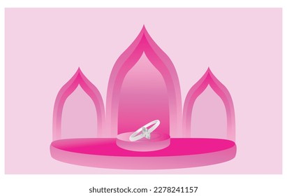 Islamic display podium decoration background with mosque window door, ramadan karee, iftar, isra miraj, eid al fitr adha, muharram.Muslim holiday Eid al-Adha. graphic design decoration kurban bayrami.
