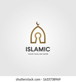 islamic dome logo key line art vector illustration design