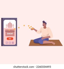 islamic donet in mosque with people and coin and mobile illustration vector