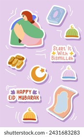 islamic doodle cartoon element sticker set