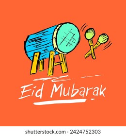 Islamic Doodle Eid Mubarak, vector
