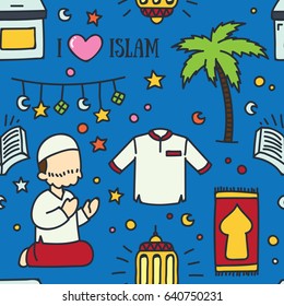 Islamic doodle seamless pattern for ramadhan and eid mubarrak event