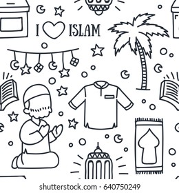Islamic doodle seamless pattern for ramadhan and eid mubarrak event