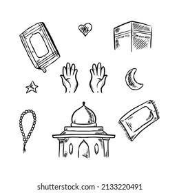 conjunto de doodles islámicos vectorial dibujado a mano