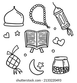 conjunto de doodles islámicos vectorial dibujado a mano