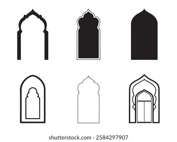 Islamic door, Islamic gate, Islamic window, shape silhouette vector illustration