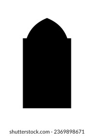 Islamic door or window arch silhouette vector element. Arab frame, mosque gate, arabesque black icon on white background.