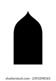 Islamic door or window arch silhouette vector element. Arab frame, mosque gate, arabesque black icon on white background.