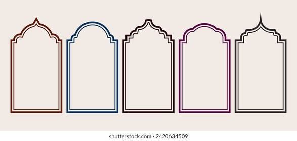Islamic door window frame. Vector design elements of Ramadan Kareem and Eid Mubarak greeting