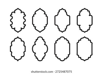 Puerta y ventana islámicas monolíneas en arcos árabes. Colección de etiqueta oriental. Marcos con diseños árabes musulmanes para Ramadán Kareem