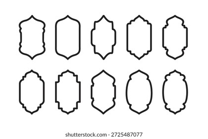  Puerta y ventana islámicas monolíneas en arcos árabes. Colección de etiqueta oriental. Marcos con diseños árabes musulmanes para Ramadán Kareem