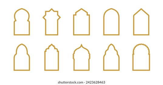 Islamic Door and Window Shape Set with Gold Color - Flat Design - Editable Vector : Suitable for Islamic Theme and Other Graphic Related Assets.