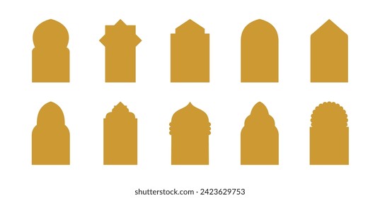 Forma islámica de la puerta y de la ventana con color dorado - Diseño plano - Vector editable : Adecuado para el tema islámico y otros activos relacionados con el gráfico.