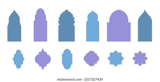 Silueta de forma de puerta y ventana islámica, ilustración vectorial, elementos y símbolos de diseño de cultura árabe