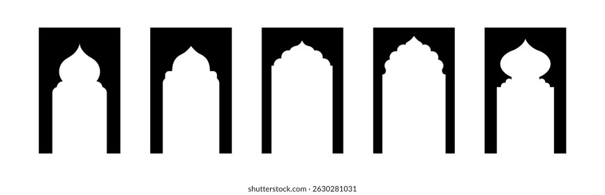 Islamic door and window shapes, Arabic door and window vector silhouette, Vector illustration.